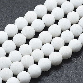 Natural Mashan Jade Beads Strands, Dyed, Frosted, Round, White, 10mm, Hole: 1mm, about 39~40pcs/strand, 16 inch