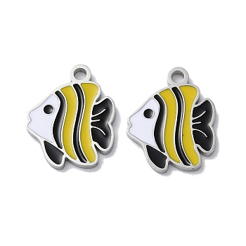 304 Stainless Steel Pendants, with Enamel, Fish Charm, Stainless Steel Color, 16x13x1.5mm, Hole: 1.8mm