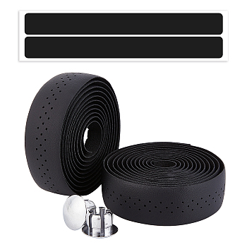 Adhesive PU Non-slip Bike Handlebar Tapes, Bicycle Bar Grips Cover, with Plug, Black, 31.5x3mm, 2m/roll, 2 rolls/set