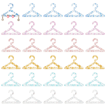 Elite 30Pcs 6 Colors Transparent Acrylic Earring Display Accessories, with Glitter Powder, for Earring Organizer Holder, Clothes Hanger shape, Mixed Color, 3.95x5.45x0.3cm, Hole: 2mm, 5pcs/color