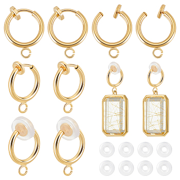 30Pcs Brass Clip-on Earring Findings, with Loops, for Non-pierced Ears, Cadmium Free & Lead Free, with 30Pcs Silicone Clip on Earring Pads, Real 18K Gold Plated, 15.5x11x1.5~4.5mm, Hole: 1.8mm