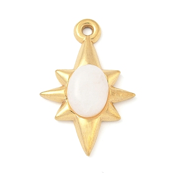 Dyed Synthetic Quartz Crystal Rock Crystal Pendants, 304 Stainless Steel Gems Star Charms, Golden, 22x15x5mm, Hole: 1.6mm