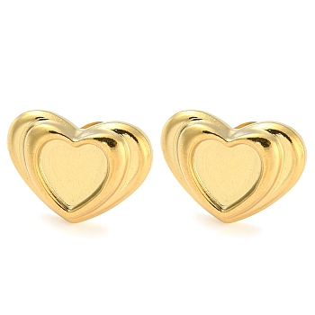 304 Stainless Steel Stud Earring Findings, Heart Earring Settings, Real 18K Gold Plated, Tray: 7x7mm, 11x15mm