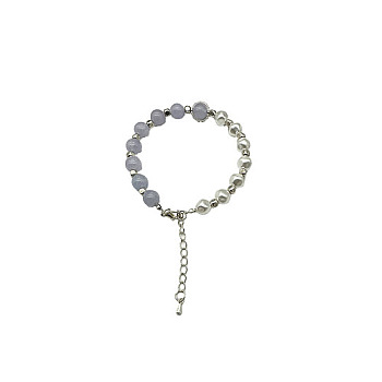 Natural Aquamarine Round Beaded Bracelet, Platinum, 7-1/8~9-1/8 inch(18~23cm)