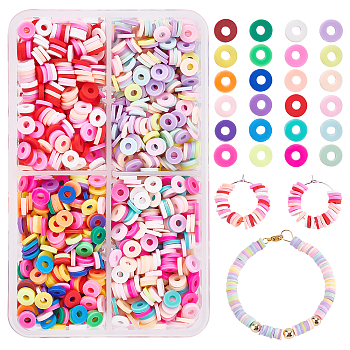 PandaHall Elite 8Strands 4 Colors Handmade Polymer Clay Beads Strands, for DIY Jewelry Crafts Supplies, Heishi Beads, Disc/Flat Round, Mixed Color, 6x0.5~1mm, Hole: 1.8mm, about 320~447pcs/strand, 15.75 inch~16.14 inch(40~41cm), 2strands/style