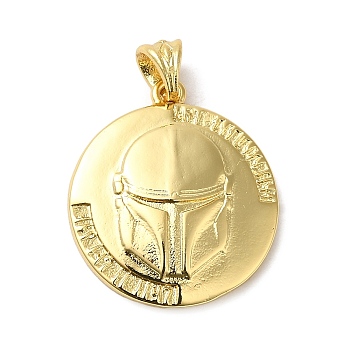 Brass Pendants, Long-Lasting Plated, Cadmium Free & Lead Free, Flat Round with Helmet Charm, Golden, 22x20x3mm, Hole: 4x3.3mm