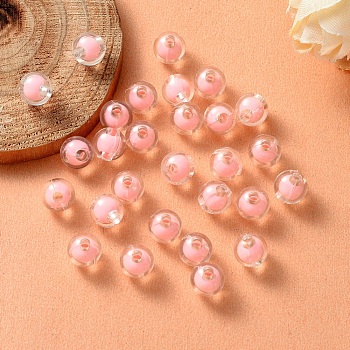 Transparent Acrylic Beads, Bead in Bead, Round, Pink, 8x7.5mm, Hole: 2mm, about 1700pcs/500g