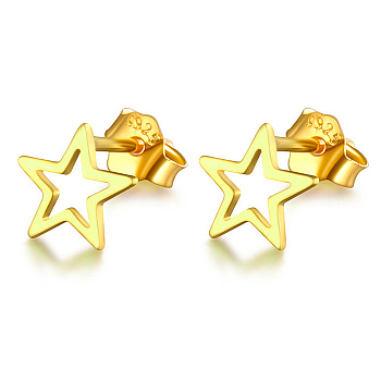 Classic 925 Sterling Silver Five-pointed Star Stud Earrings, Fashionable and Versatile, Golden, 6mm