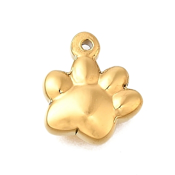 304 Stainless Steel Charms, Ion Plating(IP), Paw Print Charm, Real 14K Gold Plated, 11.5x10x3mm, Hole: 0.9mm