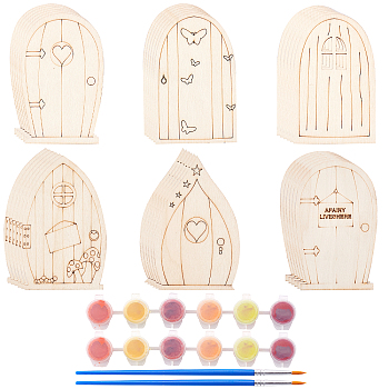Painting Supplies, Including Natural Wood Cabochons, with Plastic Paint Pots Strips, Plastic Paint Brushes Pens, BurlyWood, 40pcs/set