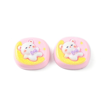 Opaque Cute Cartoon Resin Cabochons, Rectangle, Pearl Pink, 15.5~17x16~17.5x7.5~8mm