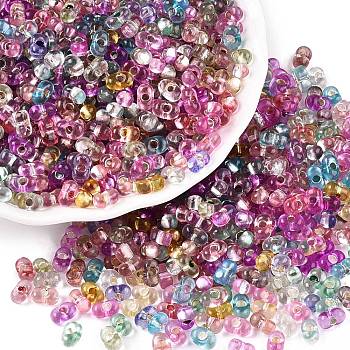 Baking Paint Transparent Glass Seed Beads, Silver Lined, Peanut, Mixed Color, 5.5~6.5x3.5~4x3~3.5mm, Hole: 1.2~1.4mm, about 4500pcs/pound