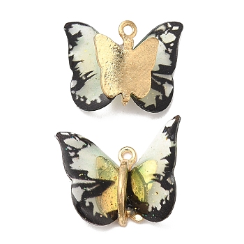 Transparent Resin Pendants, Butterfly Charms with Golden Plated Alloy Findings, Black, 17~18x21~24x7~7.5mm, Hole: 1.5mm