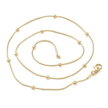 Vacuum Plating 304 Stainless Steel Round Snake Chain Necklaces, with Round Beads, Golden, 17.71 inch(45cm)