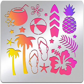 Stainless Steel Cutting Dies Stencils, for DIY Scrapbooking/Photo Album, Decorative Embossing DIY Paper Card, Matte Stainless Steel Color, Beach Theme Pattern, 15.6x15.6cm