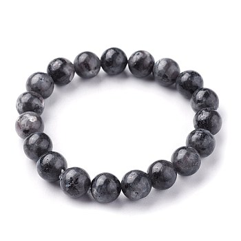 Natural Larvikite Beads Stretch Bracelets, Round, 2-1/4 inch~2-3/8 inch(5.7~6cm), Beads: 10~10.5mm