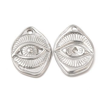 304 Stainless Steel Pendants, Irregular Oval with Eye Charm, Stainless Steel Color, 23.5x17.5x3mm, Hole: 2mm