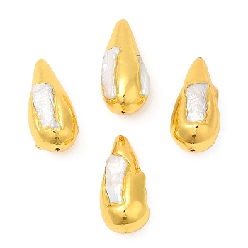 Baroque Style Natural Keshi Pearl Cone Beads, Long-Lasting Plated, with Golden Plated Brass Findings, Seashell Color, 35x16~17mm, Hole: 1mm