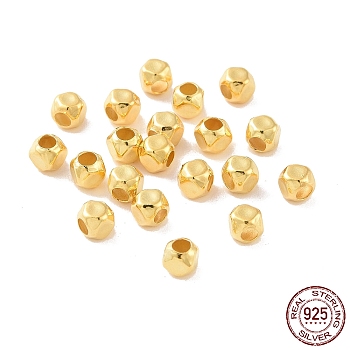 925 Sterling Silver Beads, Hexagon, Golden, 3x3x3mm, Hole: 1.5mm, about 147Pcs/10g