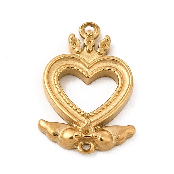 Ion Plating(IP) 304 Stainless Steel Connector Rhinestone Settings, Heart Links, Real 14K Gold Plated, Fit for 1~1.2mm Rhinestone, 18.5x12.5x2.5mm, Hole: 0.9mm