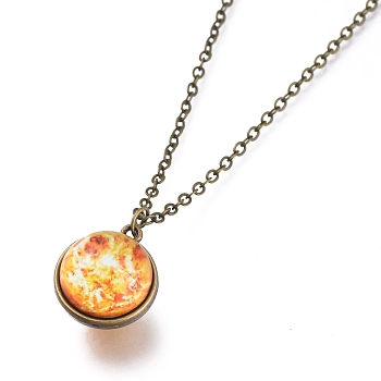 Glass Pendant Necklace, with Alloy Cable Chains and Lobster Claw Clasps, Cadmium Free & Lead Free, Round, Sun Pattern, 20.07 inch(51cm), Pendants: 21x18x17mm