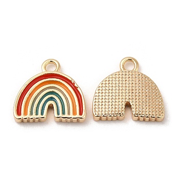 Brass Charms, with Enamel,  Nickel Free, Rainbow Charm, Real 18K Gold Plated, 9.5x10x1.5mm, Hole: 1.2mm