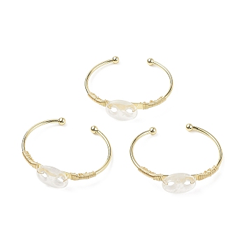 Natural Quartz Crystal Coffee Bean Open Cuff Bangle, Real 18K Gold Plated Brass Wire Wrap Jewelry for Women, Cadmium Free & Lead Free, Inner Diameter: 1-7/8x2-1/2 inch(4.7x6.3cm)