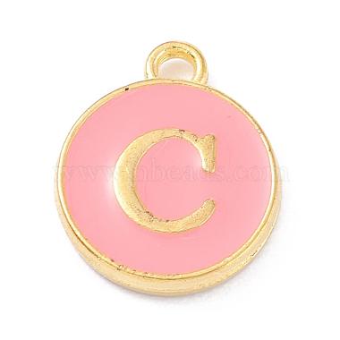 Golden Pink Flat Round Alloy+Enamel Charms