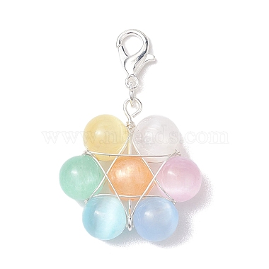 Flower Wire Wrapped Natural Selenite Beads Pendant Decoration(HJEW-TA00222)-4