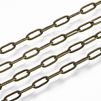 Brass Paperclip Chains, Flat Oval, Drawn Elongated Cable Chains, Soldered, with Spool, Cadmium Free & Nickel Free & Lead Free, Antique Bronze, 7.6x2.6x0.5mm, about 16.4 Feet(5m)/roll(X-CHC-S008-001D-AB)