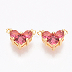Brass Cubic Zirconia Charms, Real 18K Gold Plated, Heart, Hot Pink, 9.5x12x4.5mm, Hole: 1mm(KK-S340-12G)
