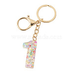 Number 1 Transparent Resin Keychains, with Alloy Lobster Claw Clasps and Split Key Rings, Golden, 110x30mm(KEYC-TADJ0001-10A)
