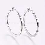 Tarnish Resistant 304 Stainless Steel Hoop Earrings, Hypoallergenic Earrings, Flat Ring Shape, Stainless Steel Color, 29~31x2mm, Pin: 0.7x1mm(EJEW-F105-21P)