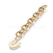 304 Stainless Steel Chain Extender, with Cable Chain and Letter Charms, Golden, Letter.U, 67.5mm, Link: 8x6x1.3mm, Letter U: 11x9x0.7mm(X-STAS-K206-09G-U)
