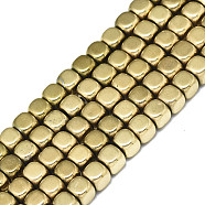 Electroplate Non-magnetic Synthetic Hematite Beads Strands, Cube, Real 18K Gold Plated, 4x4x4mm, Hole: 0.9mm, about 99~100pcs/strand, 15.75 inch(40cm)(G-S352-59B-01)