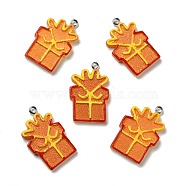 Opaque Resin Pendants, with Platinum Tone Iron Loops, Imitation Gingerbread, Christmas Theme, Gift Box, Sandy Brown, 31x19.5x3.5mm, Hole: 2mm(RESI-D055-128P)