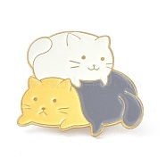 Cute Cats Enamel Pin, Alloy Enamel Brooch Pin for Clothes Bags, Golden, White, 24.5x30x10mm, Pin: 1mm(JEWB-P008-E02)