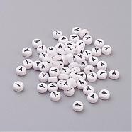 Acrylic Beads, with Horizontal Hole, Letter, Flat Round, Letter.Y, 7x4mm, Hole: 1mm, about 3500pcs/500g(PL37C9070-Y)