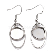 201 Stainless Steel Earring Hooks, with Oval Blank Pendant Trays, Flat Round Setting for Cabochon, Stainless Steel Color, 43mm, 22 Gauge, Pin: 0.6mm(STAS-Z036-02P)