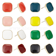 8 Pairs 8 Colors Alloy Enamel Square Stud Earrings with 925 Sterling Silver Pins, Mixed Color, 12x12mm, 1 pair/color(EJEW-AN0004-71)