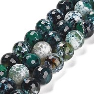 Natural Fire Crackle Agate Beads Strands, Dyed & Heated, Round, Faceted, Teal, 13.5~14mm, Hole: 1.4mm, about 28~29pcs/strand, 15.16 inch(38.5cm)(G-L595-A02-01I)