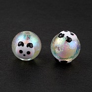 UV Plating Rainbow Iridescent Acrylic Enamel Beads, Round, Panda, 16~18mm, Hole: 2.5mm(OACR-I003-17A)