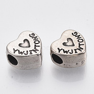 CCB Plastic European Beads, Large Hole Beads, Heart with Word, Antique Silver, 12x12x7mm, Hole: 4.5mm, about 620pcs/500g(CCB-S163-085AS)