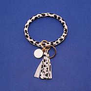 Leopard Print Leather Wristlet Bracelet Keychain, with Metal Findings, Key Ring Lanyard, Golden, 8mm, Inner Diameter: 8.3cm(HJEW-WH0052-02G)