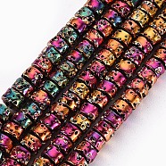 Electroplated Natural Lava Rock Beads Strands, Flat Round/Disc, Heishi Beads, Bumpy, Colorful, 4x3mm, Hole: 1mm, about 134pcs/strand, 15.55''(39.5cm)(X-G-T114-68B)