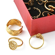 8Pcs 8 Style Flower & Leaf & Whale Tail & Snake Stainless Steel Open Cuff Ring Sets, Adjustable Rings for Women, Real 18K Gold Plated, Inner Diameter: 16.4~17.7mm, 1Pc/style(RJEW-FS0001-01)