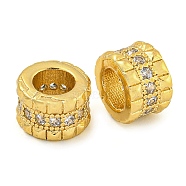 Rack Plating Brass Micro Pave Cubic Zirconia European Style Beads, Large Hole Beads, Long-Lasting Plated, Lead Free & Cadmium Free, Rondelle, Real 18K Gold Plated, 8x5.5mm, Hole: 4.5mm(KK-F089-40G)