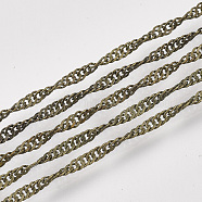 Soldered Brass Covered Iron Singapore Chains, Water Wave Chains, with Spool, Antique Bronze, 2x1.2x0.3mm, about 328.08 Feet(100m)/roll(CH-S125-06A-AB)