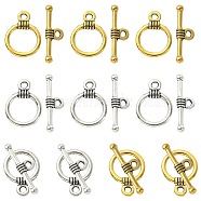 20Pcs 2 Colors Tibetan Style Alloy Toggle Clasps, for Jewelry Making, Ring, Antique Silver & Antique Golden, Ring: 11mm wide, 16mm long, Bar: 19mm long, hole: 1.5mm, 10pcs/color(FIND-YW0004-23)