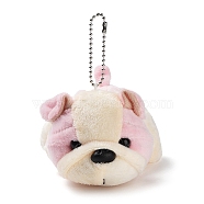 Velvet Dog Keychain, with PP Cotton Filling & Metal Clasp, Pearl Pink, 11cm(HJEW-PW0005-08A)